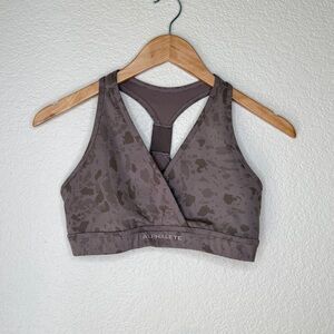 Alphalete Surface Wrap Bra Pebble Print Mocha Brown Racerback Size M No Padding